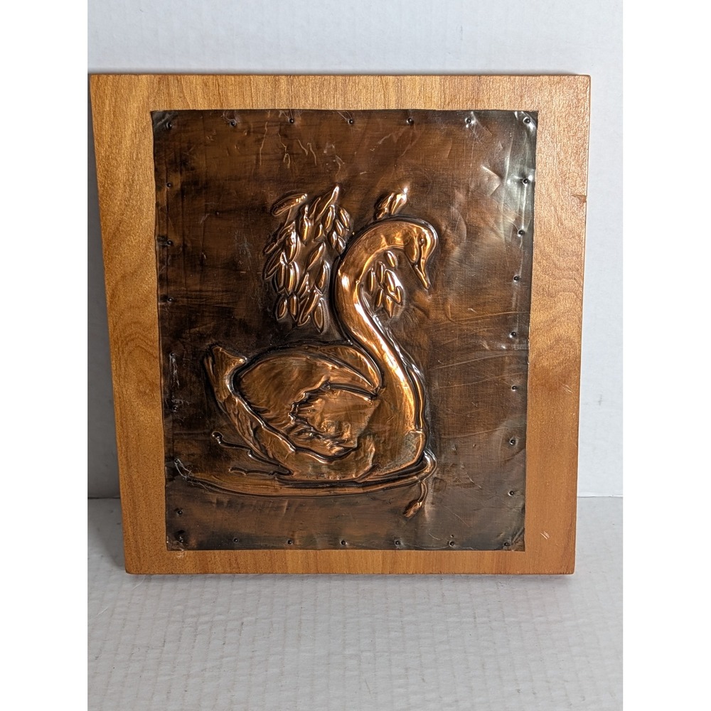 Vintage 1970 Signed Lorna Duke Copper Swan Relief Wall Art Plaque Handmade